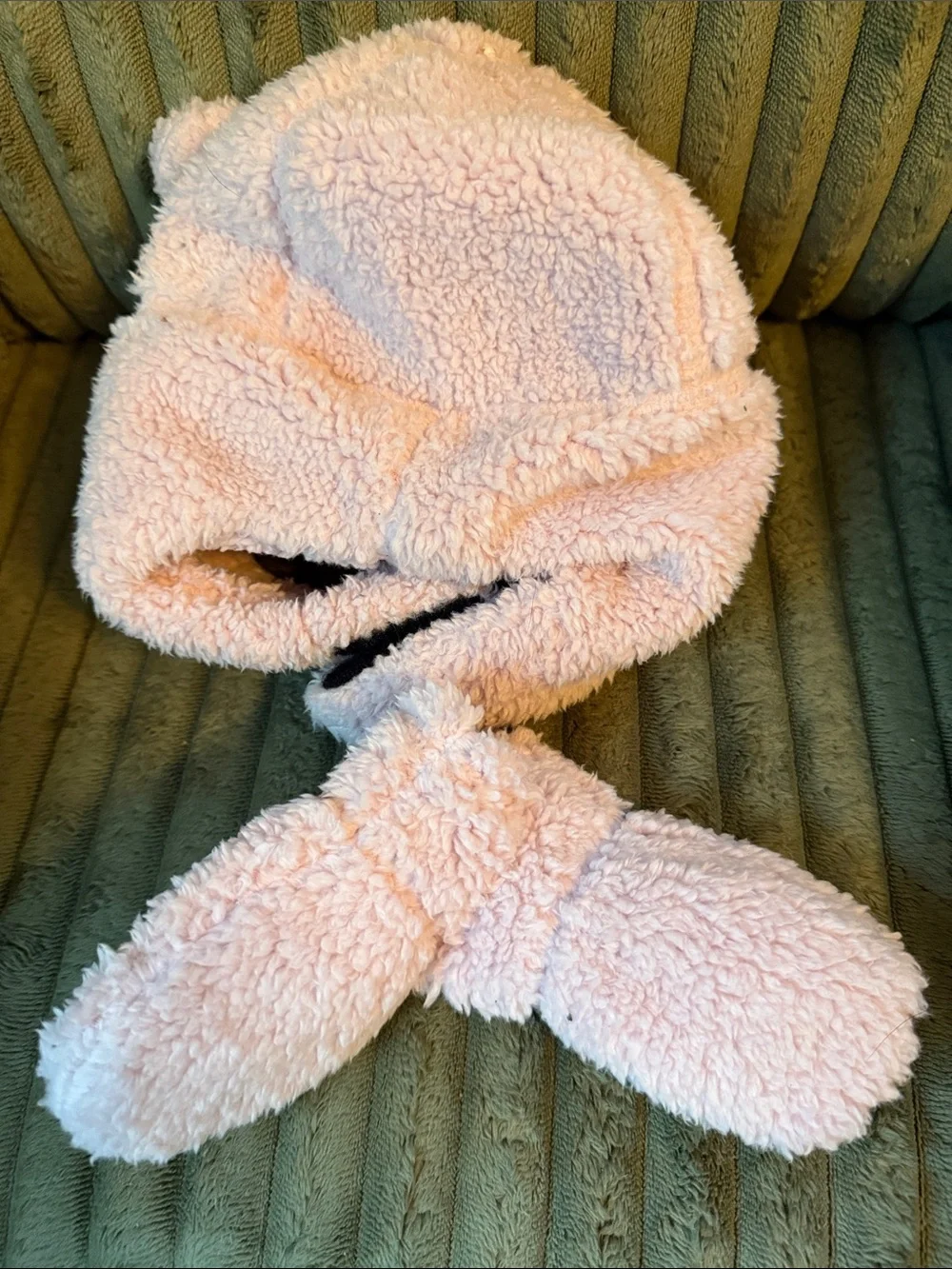 The North Face Soft Pink Sherpa Hat with Bear Ears and Matching Mittens